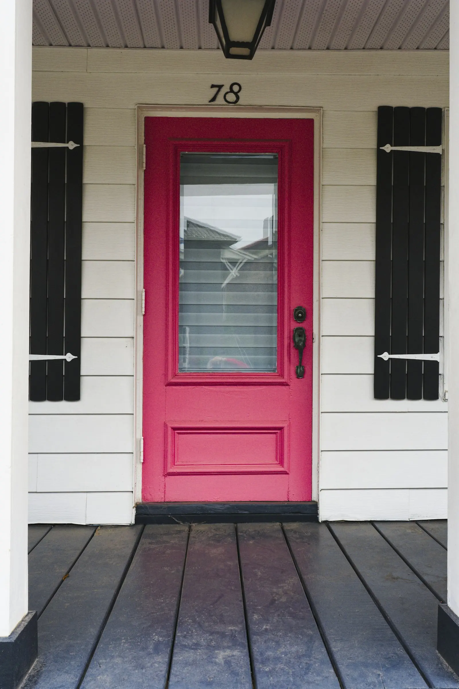 A red front door, shut